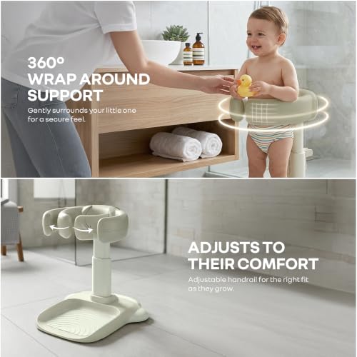 Image of R for Rabbit Fun Time Aqua Hug Bath Stand for Kids 9-36 Months | Baby Bath Stand with Adjustable Height, Anti-Skid Base & Shower Rack | Multipurpose Use for Bathing, Dressing & More (Grecian Green)