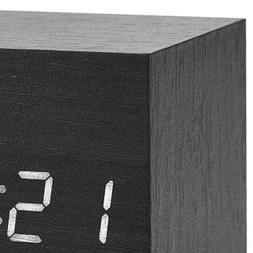 Réveil numérique bois noir cube 6cm LED blanche à commande vocale - 8