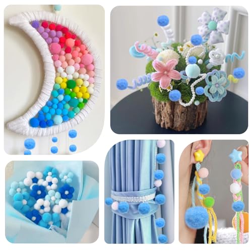 TOAOB 50 Stück Pompons zum Basteln Groß 5 cm Blau Pompom Flauschigen Plüsch set Bälle Kunst Bommel mit Selbstklebend Wackelaugen für Dekorieren Verzieren Nähen DIY Lustige Kreativen Handwerk