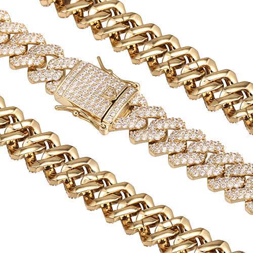 Py Bling 12Mm Mens Women Heavy Iced Out Miami Cuban Link Chain Or Bracelet 14K Gold White Rose Gold Plated Cz Lab Diamond Hip Hop Jewelry Necklace Choker With Gift Box (14K,8.5In) #TOP2