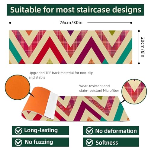 Alfombra para mascotas y niños autoadhesiva de rayas geométricas para escaleras de madera 5
