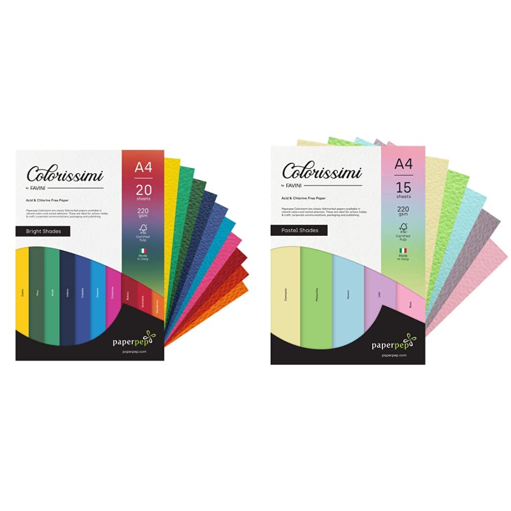 PaperPep Colorissimi Card Stock A4 Bright Shades & PaperPep Colorissimi Card Stock A4 Pastel Shades