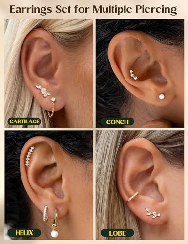 Cartilage Earrings for Women Flat Back - Hypoallergenic Surgical Stainless Steel Stud Earring Set for Sensitive Ears CZ Daith Conch Tragus Helix Piercing Jewelry 9PCS 16G 18G3