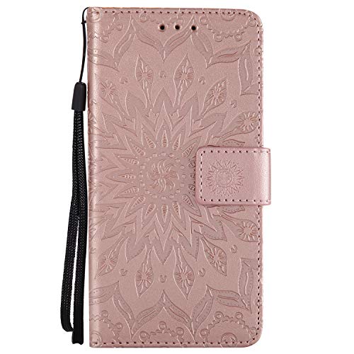 Sleep bear)Funda para Motorola Moto C Plus, Tótem Flor del Sol y Sol y Flores Cuero de la PU Caja del Teléfono, Billetera del Movil Cubierta Carcasa+Stylus-Oro Rosa