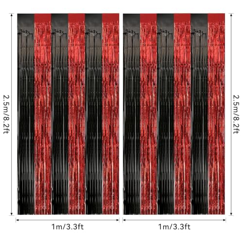 Image of 2 Pack Fringe Curtains Backdrops, Foil Fringe Curtains, Door Streamers for Birthday Wedding Bridal Shower Holiday Graduation Party Decorations Black Red