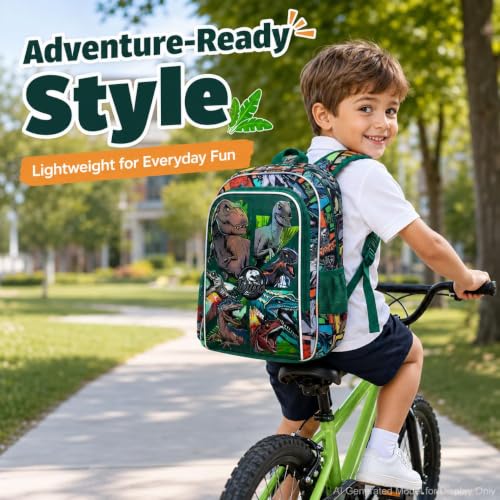 Image of 3PCS Dinosaur Backpack for Boys, 16 Inch Kids Water Resistant Preschool Elementary Kindergarten Bookbags and Lunch Box | Kids