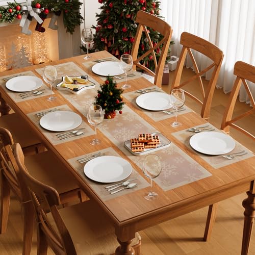 Famibay Platzsets und Tischläufer Weihnachten Platzdeckchen Set mit...