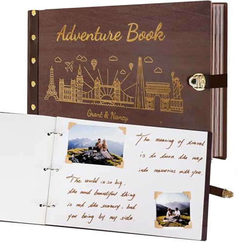 Custom Travel Scrapbook Personalized Travel Photo Album with Wooden Cover Adventure Book Scrapbook Keepsake Gifts Vacation Photo Album to Hold Your Stories