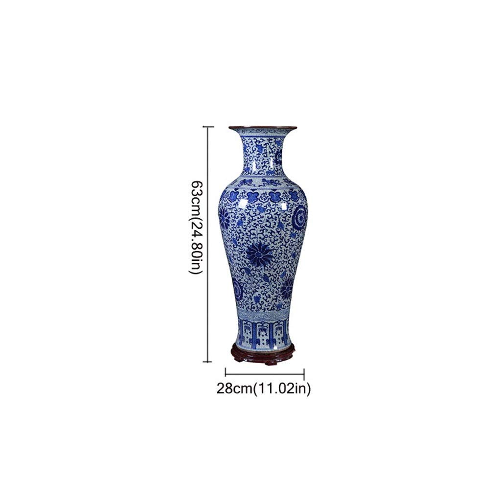 GRFIT Jarrones Jarrón de Piso de cerámica Antiguo Azul y Blanco jarrón de Porcelana decoración de Sala de Estar 24.8 Pulgadas de Altura Jarrones Decorativo