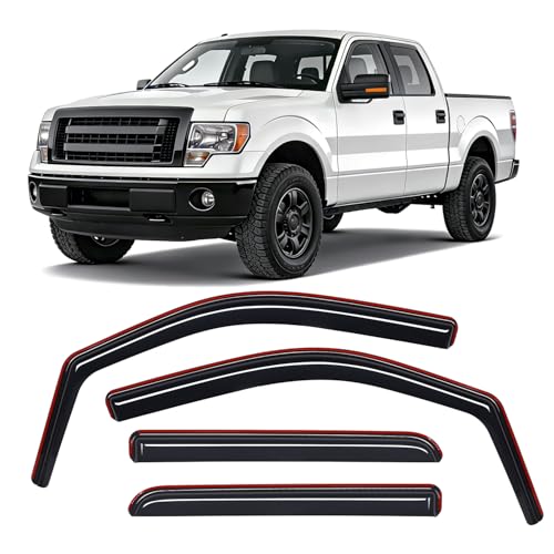Nilight in Channel Window Visors for Ford F150 2009-2014 Crew Cab, Smoke Rain Guards, Clip-On Installation, Wind Deflectors for Sun Rain Ventilation-4PCS