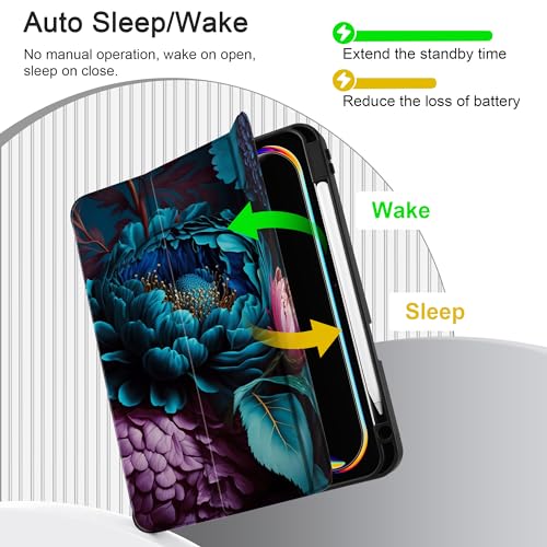 MEEgoodo Case for M5 iPad Pro 13 inch 2025/M4 iPad Pro 13 inch Case 2024, Tablet Cover with Trifold Stand + Pencil Holder + Auto Wake/Sleep + Soft TPU Back Cover, Beautiful Fantasy Flower by MEEgoodo - Used condition - Image 3