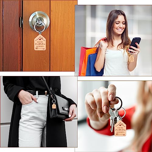 Image of Inbagi 20 Pcs New Home Keychain Bulk Welcome Gifts | House Key Chains Housewarming Party Favors Homeowner Supply for Friends Family Coworker Wooden Key Tag