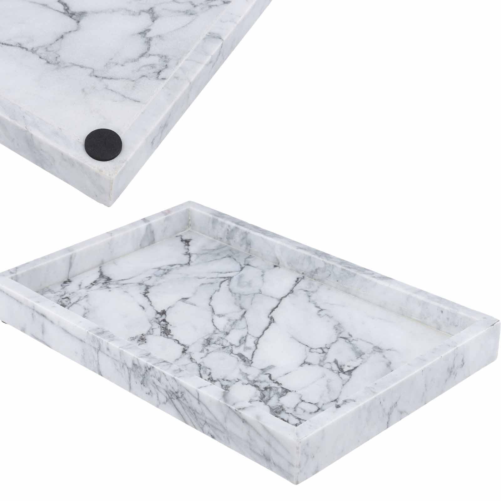 Plateau de Rangement rectangulaire en marbre Gris 30 x 20 x 3 cm pour Cuisine, Salle de Bain, Commode, Restaurant