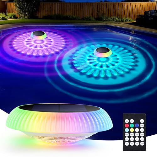 Lampe Solaire Extérieur, LED Lumière Piscine Solaire Flottante IP67 Étanche avec Télécommande RGB Submersible Lumières Éclairage de Jardin Décoration...