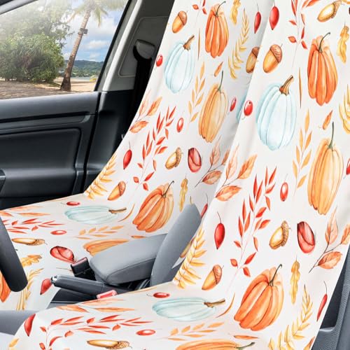Image of Hahafelt 2 Pack Car Seat Towel Cover with Storage Bag, Pumpkin Pine Cones