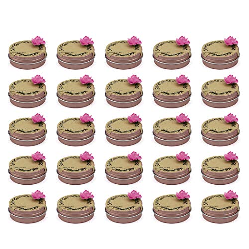 28pcs 1oz/30ml Rose Gold Aluminum Tin Jars with Labels and Flower