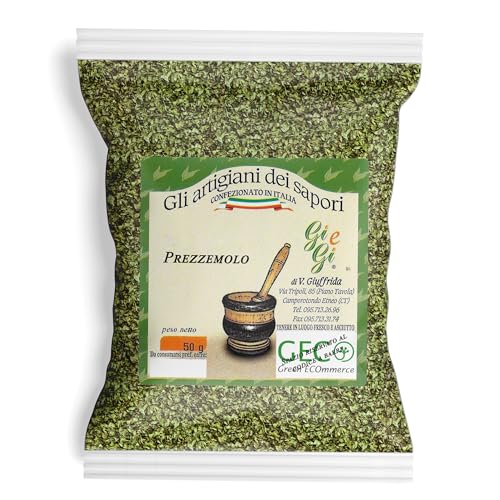 Prezzemolo a Foglie Essiccato al Sole - Busta da 50 gr | Gluten Free Vegan | Spezia Aromatica Naturale di Coltivazione Siciliana - Qualità Premium - Aroma Puro (Prezzemolo Secco)