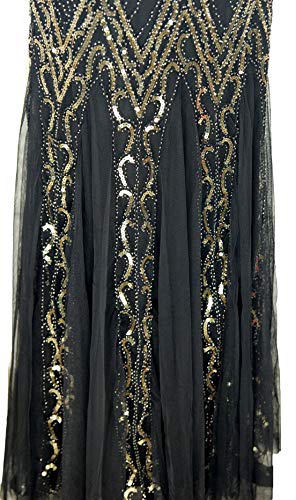 Image of Women Evening Maxi Long Dress 1920s Sequin Mermaid Hem Wedding Prom Gown Costume w / 20s Gatsby Accessories Set