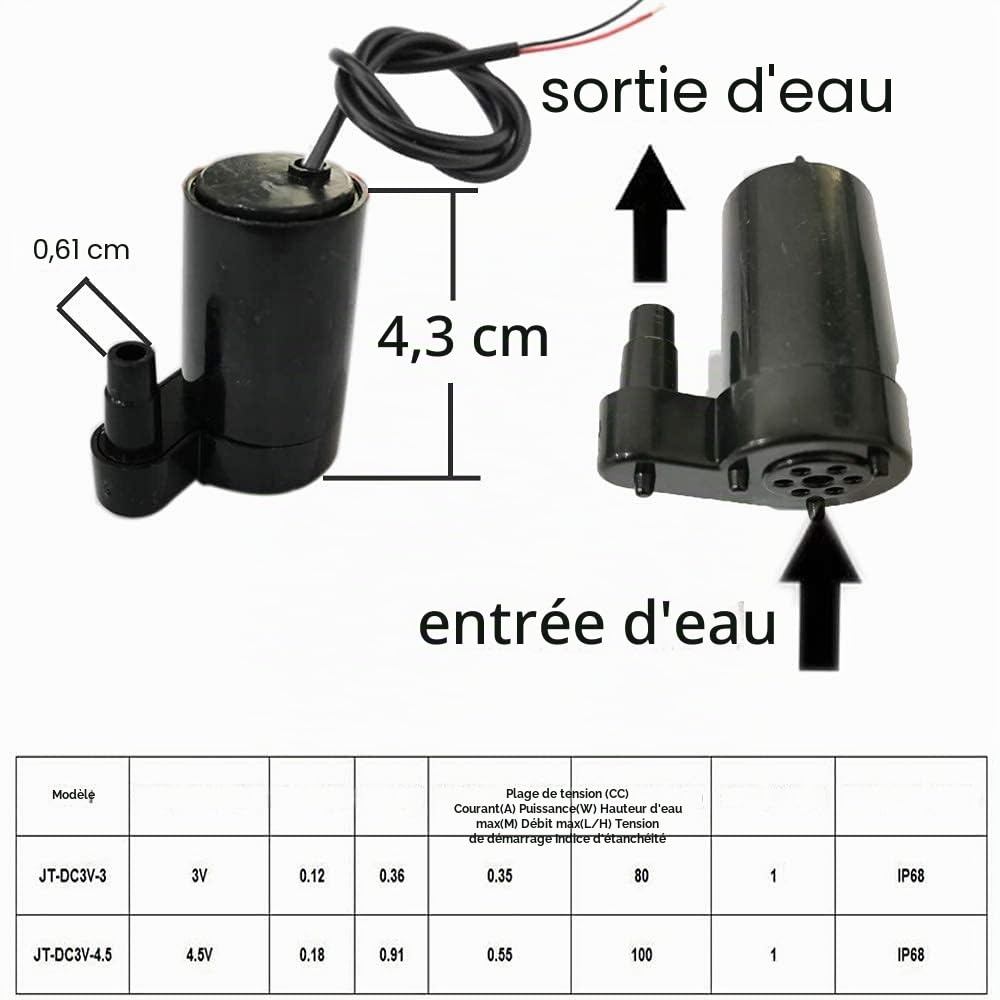 RUNCCI-YUN 3pcs Mini Pompe Submersible DC 3V 5V - Micro Pompe à Eau Brushless Avec 3M Tuyau Transparent pour Aquarium, Jardin, Plante, Fleur