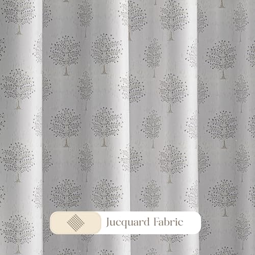 Image of Yellow Weaves 2 Pcs Jacquard Tree Eyelet Long Door Curtain - Perfect for Home, Office, Bedroom, Living Room & Balcony - 7 Feet (Silver)