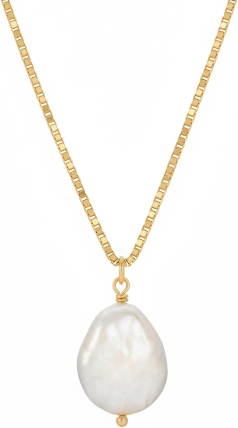 Baroque Pearl Necklace, 925K Sterling Silver Chain Natural Freshwater Cultured Pearl Pendant Necklace/Paperclip, Box, Rope