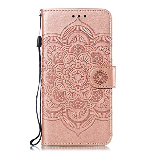 GIMTON Cover per Huawei P Smart 2018 / Huawei Enjoy 7S, Custodia di Portafoglio Cover con Slot Carte e Chiusura Magnetica, Antiurto Custodia in PU Pelle per Huawei P Smart 2018, Oro Rosa
