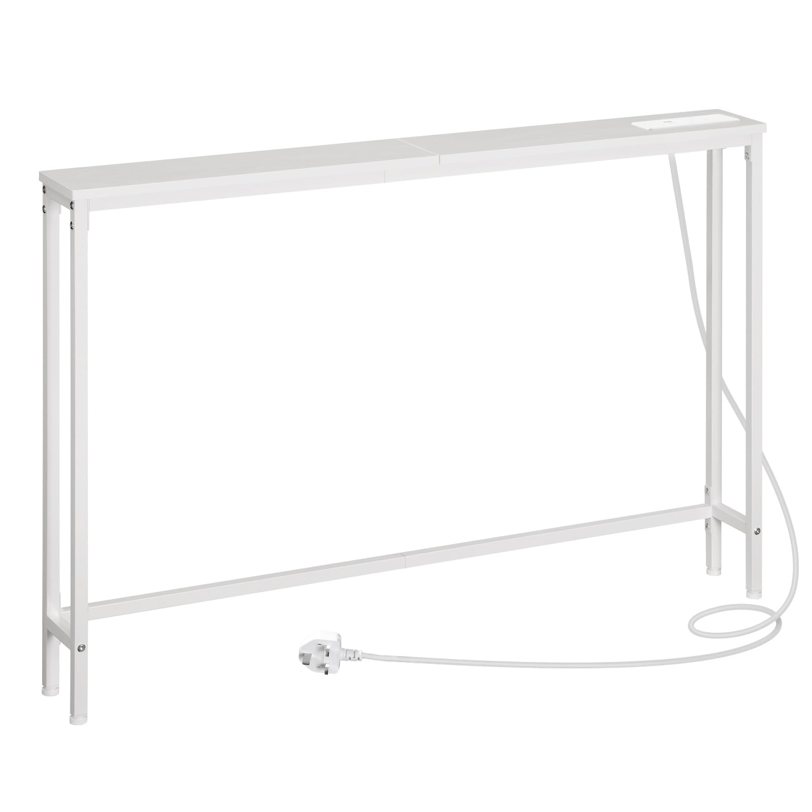 HOOBRO Console Table with Charging Station, 120 cm Slim Console Table for Hallway, Behind Sofa Table, for Entryway, Living Room, Small Spaces, Metal Frame, White EWW15KXG01G1