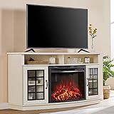 LUXOAK Curved TV Cabinet with 26" Electric Fireplace for TVs up to 65", Media Fireplace TV Console T