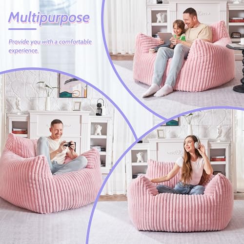 Image of HABUTWAY Comfy Floor Sofa Giant Plush Reading Chair Indoor Cozy Couch with Armrests Oversized Couch Upholstered Boneless Sofa Portable Cloud Couch Accent Chair for Living Room, Bedroom (Light Pink)