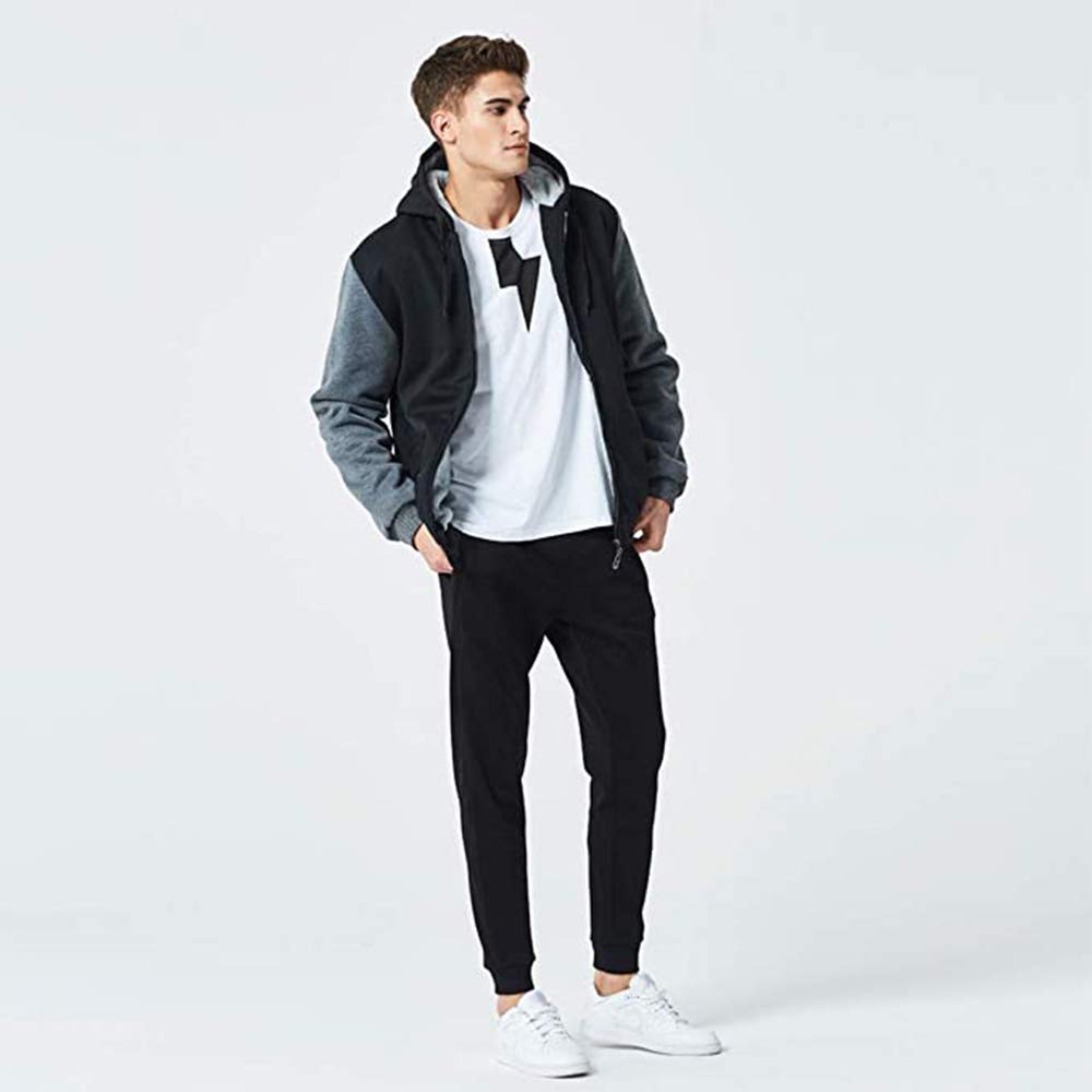 LBL Homme Hiver Chaud Sweats à Capuche Zippé Épaisse Veste de Manches Longues