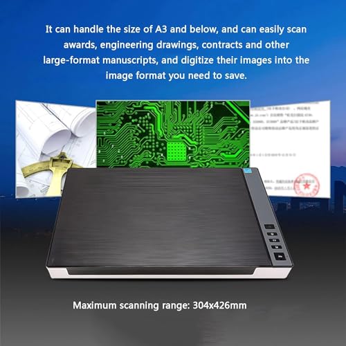 Scanner à Plat Haute Vitesse, Scanner Couleur Grand Format A3 pour Photos et Documents, résolution Optique de 1200 PPP, Vitesse de numérisation Rapide de 8 Secondes