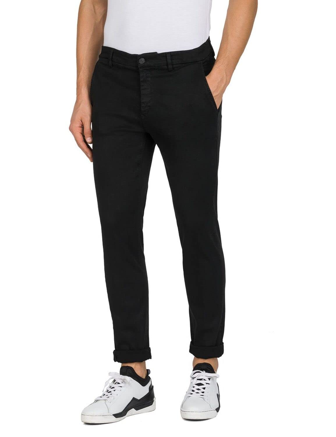 Replay Men's Jeans Zeumar Slim-Fit Hyperflex Hyperchino Color X-Lite with Stretch, Black (Black 040), 31W / 34L