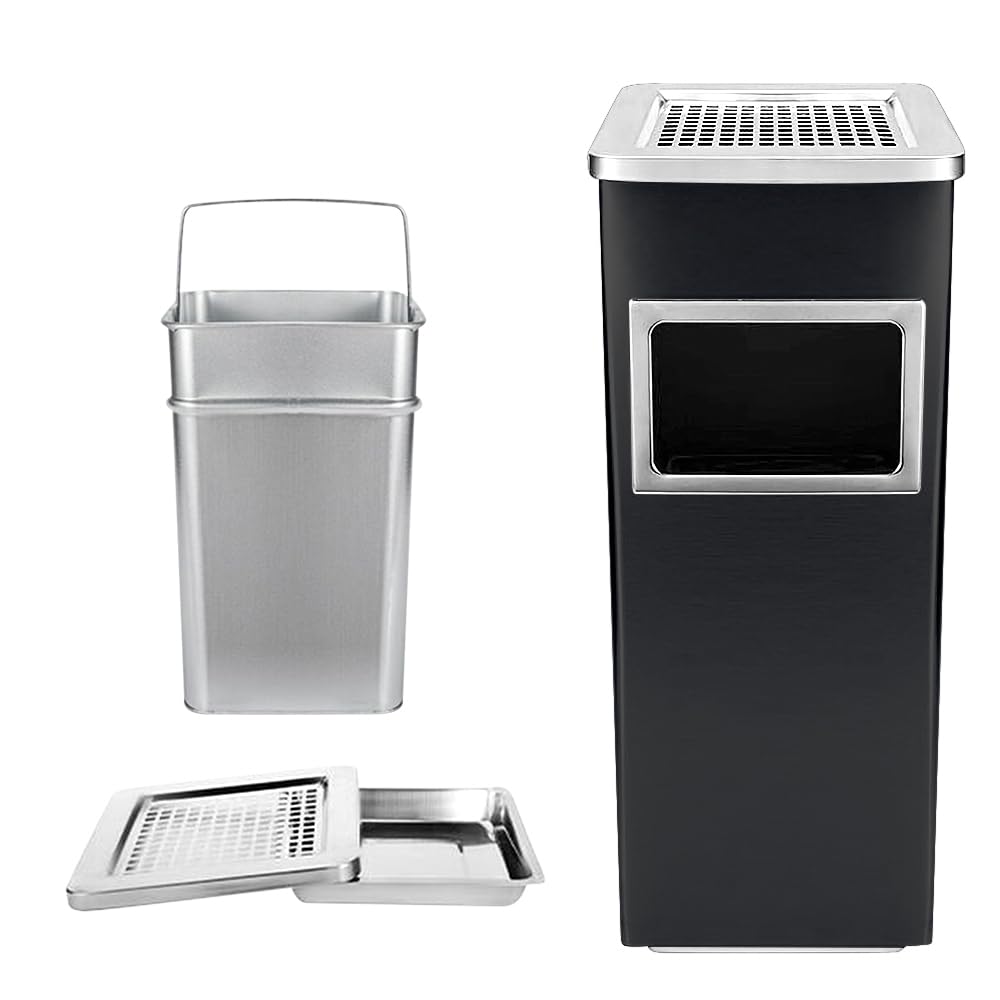 HUOLE Poubelle à Cendrier sur pied en acier inoxydable de qualité supérieure pour restaurant, jardin, pub, club, extérieur et intérieur-30 * 24 * 60cm 48L-noir (1PC)