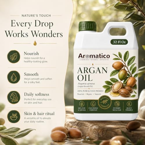 Image of AROMATICO Argan Oil for Hair, Face and Beard, Multipurpose Beauty Oil for Shine, Frizz-Look Control, Dry Skin Care and Premium Daily Grooming - 946 ml