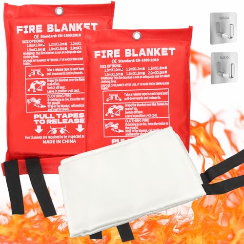 2 Piezas Manta Ignifuga, 1m x 1m Fire Blanket, Manta Ignifuga Contra Incendios, Alfombra Ignifuga, Manta de Fuego para Cocina, Mantas de Fuego de Fibra de Vidrio para Barbacoa, Camping, Garaje