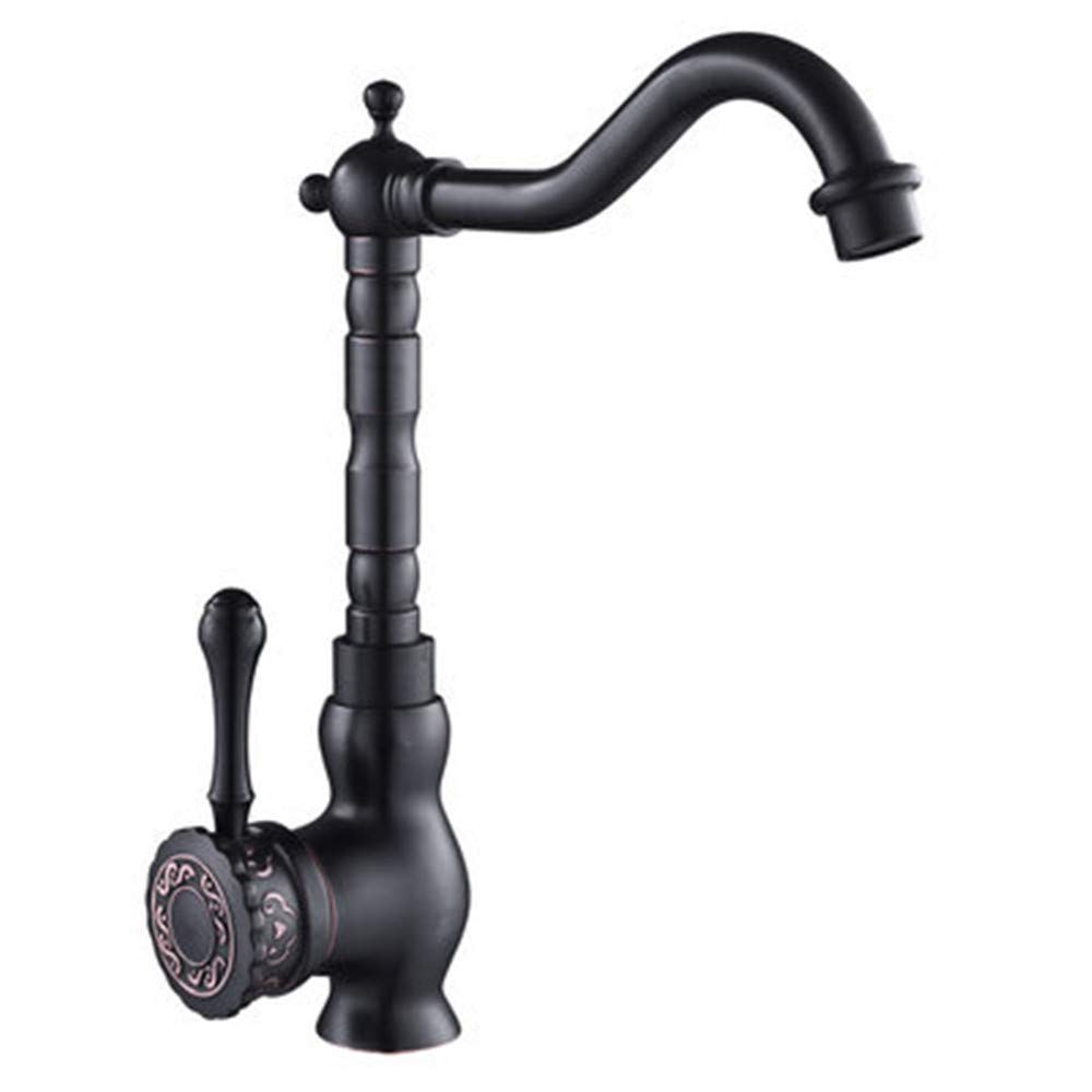 Robinet de lavabo brossé noir sculpté en laiton élégant pour salle de bain