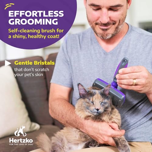 Hertzko-Self-Cleaning-Slicker-Brush-for-Dogs-and-Cats-Pet-Hair-Brush-for-Shedding-Long-and-Short-Hair-Grooming-Brush-with-Easy-Clean-Retractable-Bristles-Cat-and-Dog-Grooming-Tool-Purple Hertzko Self Cleaning Slicker Brush for Dogs and Cats Pet Hair Brush for Shedding Long and Short Hair Grooming Brush with Easy Clean Retractable Bristles Cat and Dog Grooming Tool Purple