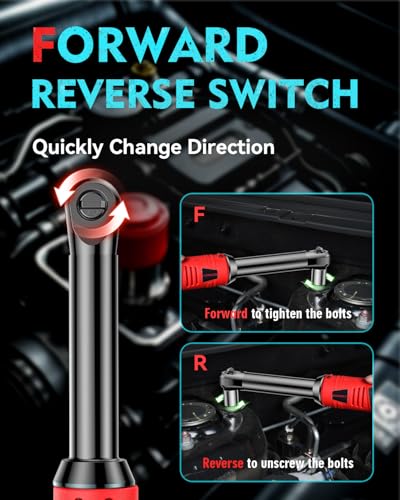 Image of SOARFLY 3 /8 inch Cordless Ratchet Wrench Set, Extended Electric Ratchet Wrench, 40 Ft-lbs (55 N.m), 450 RPM, 16.8V Wrench Ratchet Set with 2*2000mAh Lithium Batteries, Variable Speed, 7 Sockets, LED Light