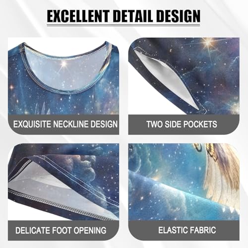 ALAZA Galaxy Bird Space Nebula Pajamas Set Short Sleeve Cotton Sleepwear Summer Pjs 2 Piece 5-14Y4