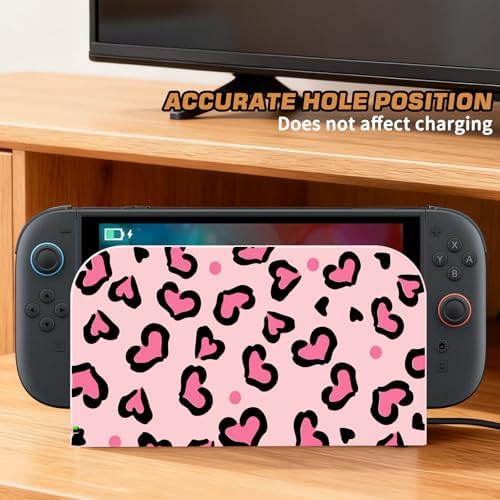 DLseego Love Faceplate Cover Sleeve Design for Switch 2 Console (2025), Anti-Scratch Replacement Housing Decorative Base Shell Case Cover for Charging Dock, Leopard Print - Pink - 2