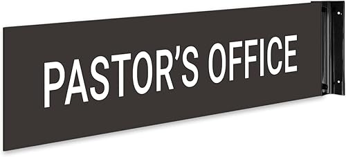 Sigo Signs, Letrero de proyección de la oficina del pastor, doble cara, 2 x 10 pulgadas, ACM, con accesorio negro satinado de níquel cepillado,