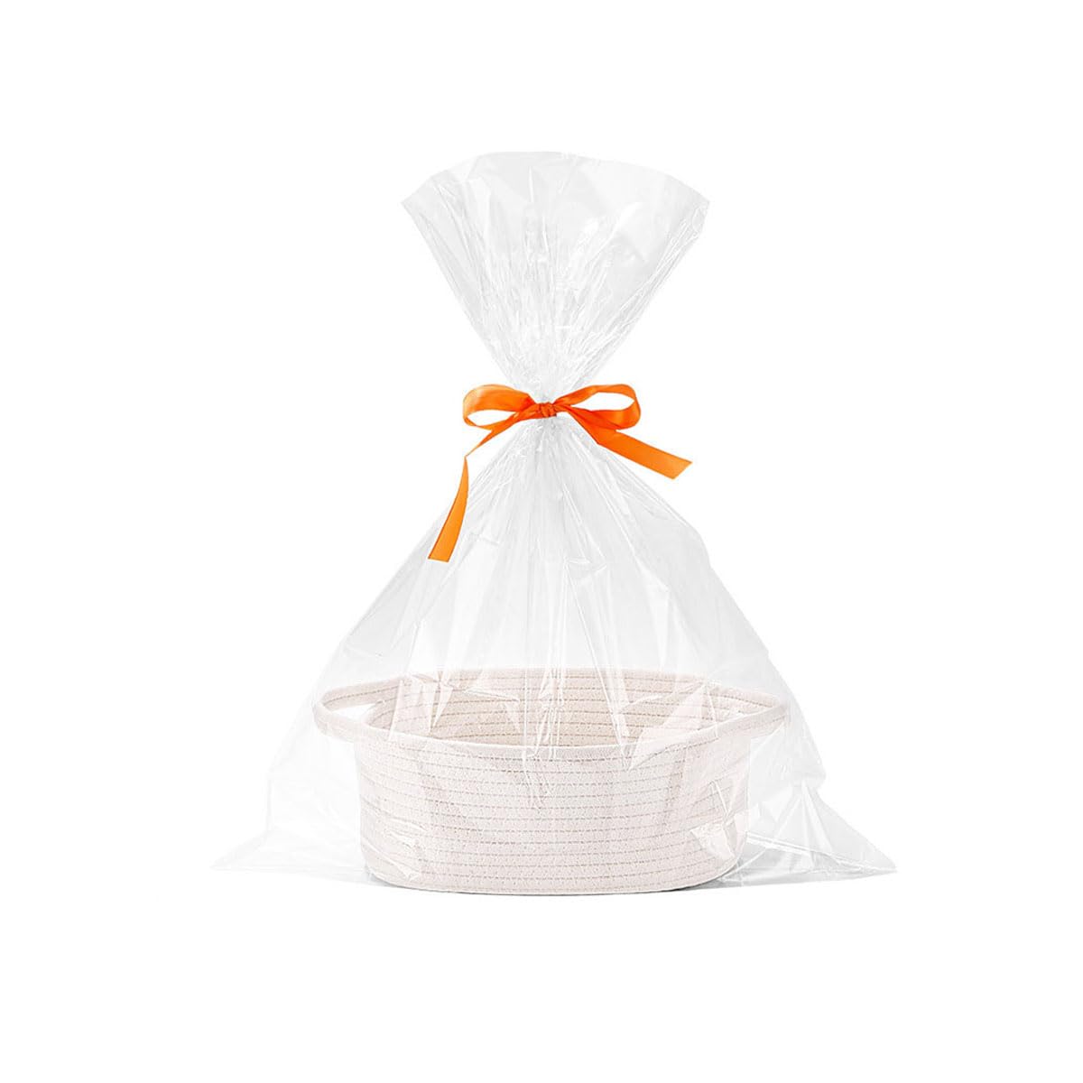 Eyands White Small Baskets for Gifts Empty Woven Gift Basket with Bag and Ribbon, Cotton Rope Kids Dog Cat Toy Bin Box