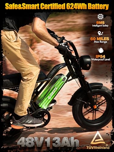 Image of 1500W Peak Electric Bike for Adults, 28MPH 48V 13Ah Removable Battery, 60 Mile Range, 16 inchx4.0 inch Fat Tire, 7-Speed E-Bike with Dual Suspension - Commuter Ebike for Men & Women