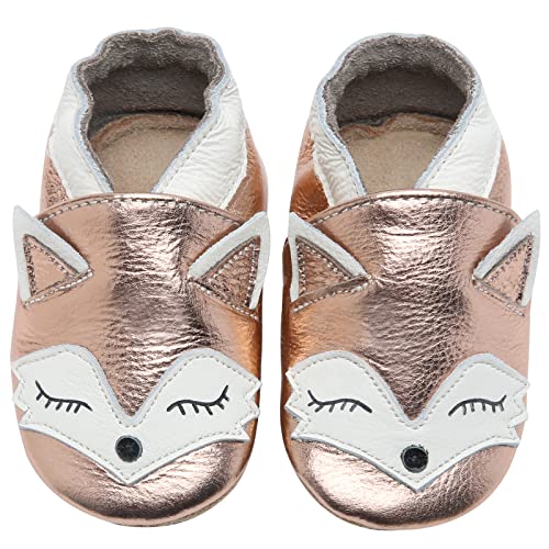 IceUnicorn Chausson Bebe Chausson Cuir Souple Bebe Garçon Fille Premiers Pas Chaussons Bébé(Fox Rose, 12-18 mois)