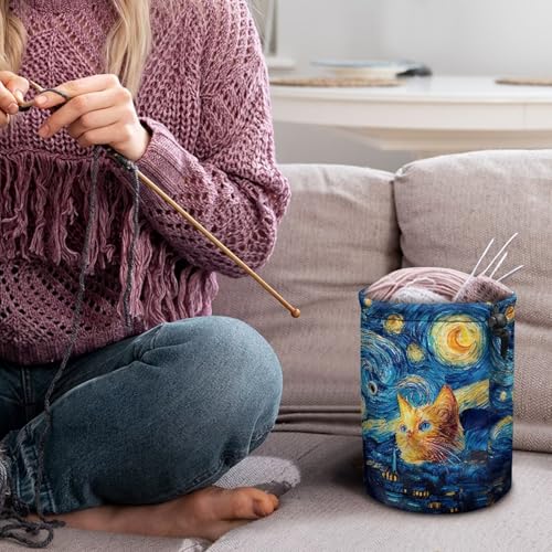 Image of Sellikakes Cat Starry Sky Crochet Bag Yarn Holder, Yarn Organizer Store Crochet Accessories Knitting Needles Sewing Supplies