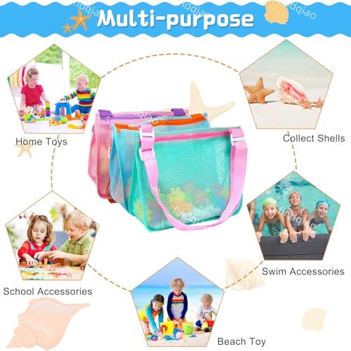 Beach bag, 3-piece beach bag, adjustable shoulder strap shell collection bag, reusable mesh beach bag, towel handbag for collecting shells, party picnic shell bag, swimming supplies for boys and girls by findqiao - Used condition - Image 5