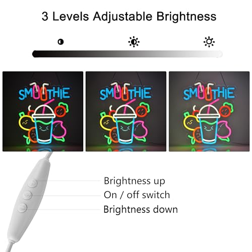 Image of Smoothie Neon Sign, Neon Lights Hanging Wall Art Decoration for Juice Bar Restaurant Store Shop Market Food Truck Cafe Home Decor, USB Powered Ultra Bright Dimmable,15.35x12.6inches