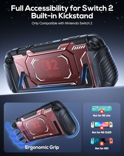Image of FASTSNAIL Switch 2 Protective Case, Protective Cover with Dockable TPU Middle Frame, Detachable Ergonomic Non-Slip Grips for Joycon 2, Comfortable Handheld Shell Case for Switch 2 Accessories - Red