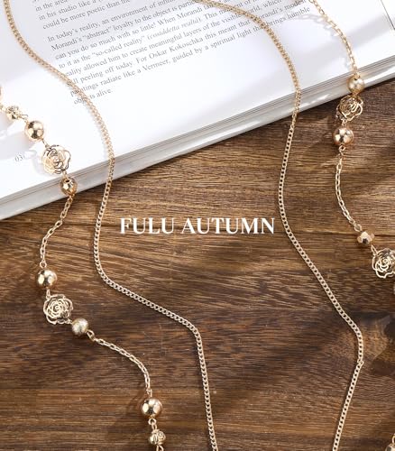 FULU AUTUMN Boho Gold Long Necklaces for Women Natural Stone Beaded Layered Long Necklace Mothers Day Gifts Dainty Flower Costume Jewelry for Women2