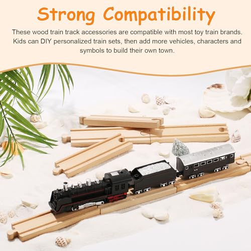 12 STK Holzeisenbahngleise Erweiterungs Set, 16,2cm Gerader Gleisverbinder Holzeisenbahn Kindereisenbahn-Spielzeuggleise Zubehör Kompatibel mit den Meisten Spielzeugeisenbahnmarken